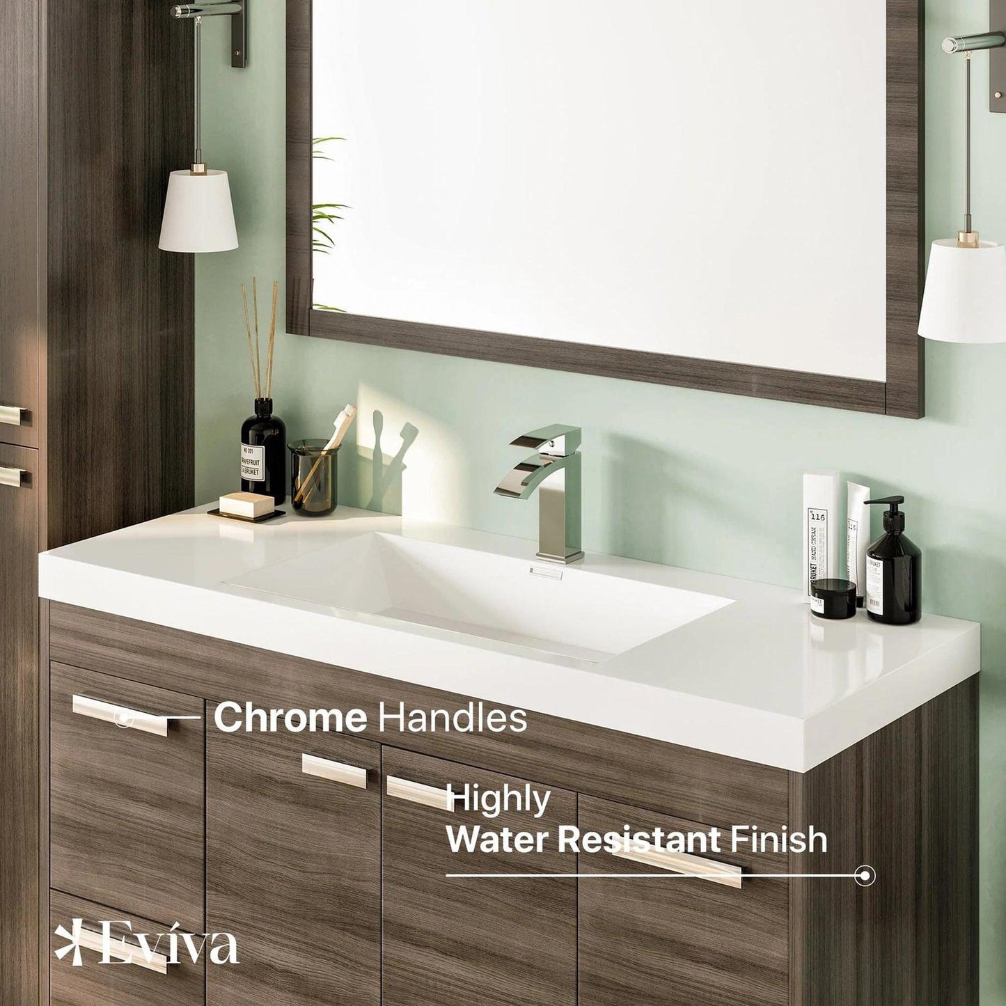 Eviva Lugano 42” x 36” Gray Oak Bathroom Vanity With White Single Integrated Acrylic Top