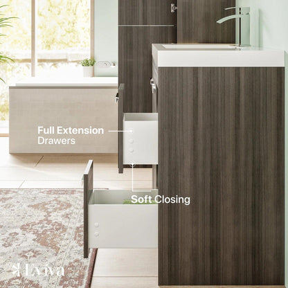 Eviva Lugano 42” x 36” Gray Oak Bathroom Vanity With White Single Integrated Acrylic Top