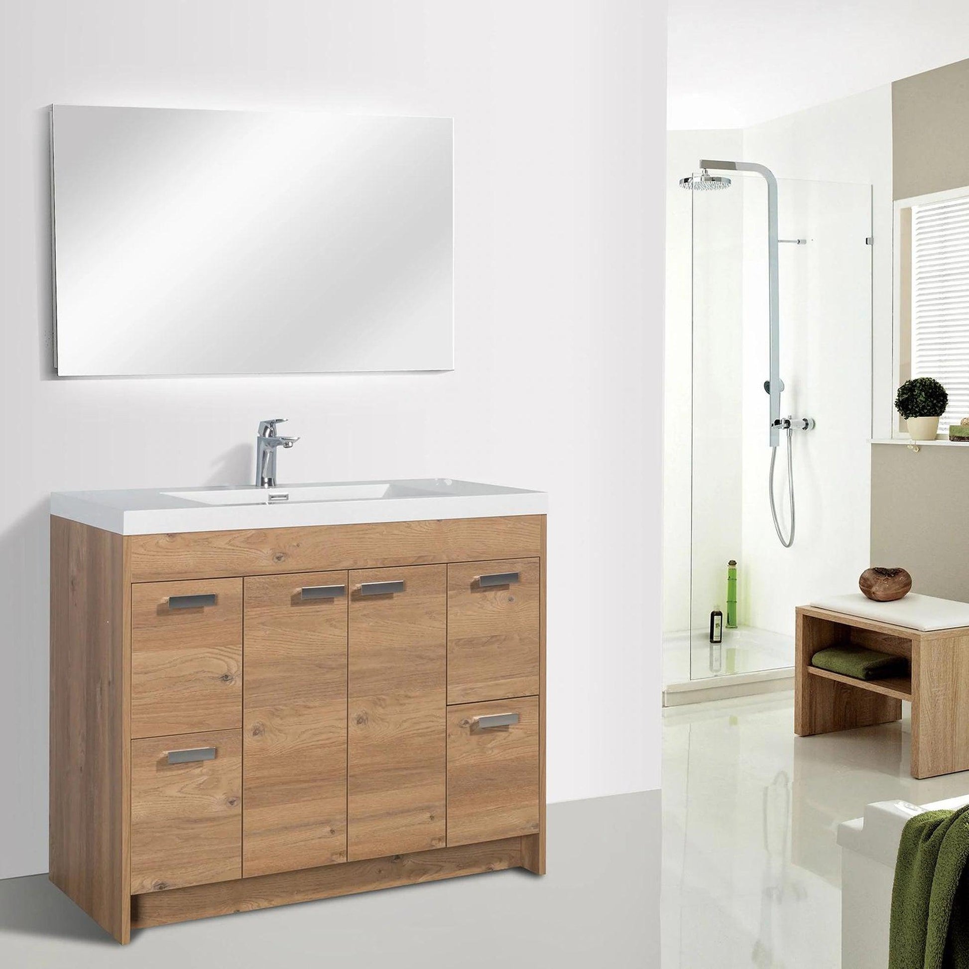 Eviva Lugano 42” x 36” Natural Oak Bathroom Vanity With White Single Integrated Acrylic Top