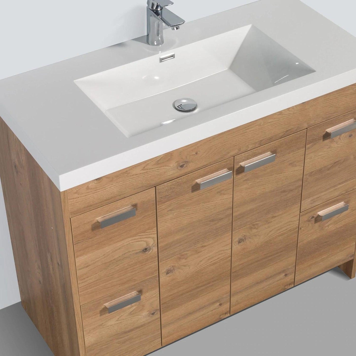 Eviva Lugano 42” x 36” Natural Oak Bathroom Vanity With White Single Integrated Acrylic Top