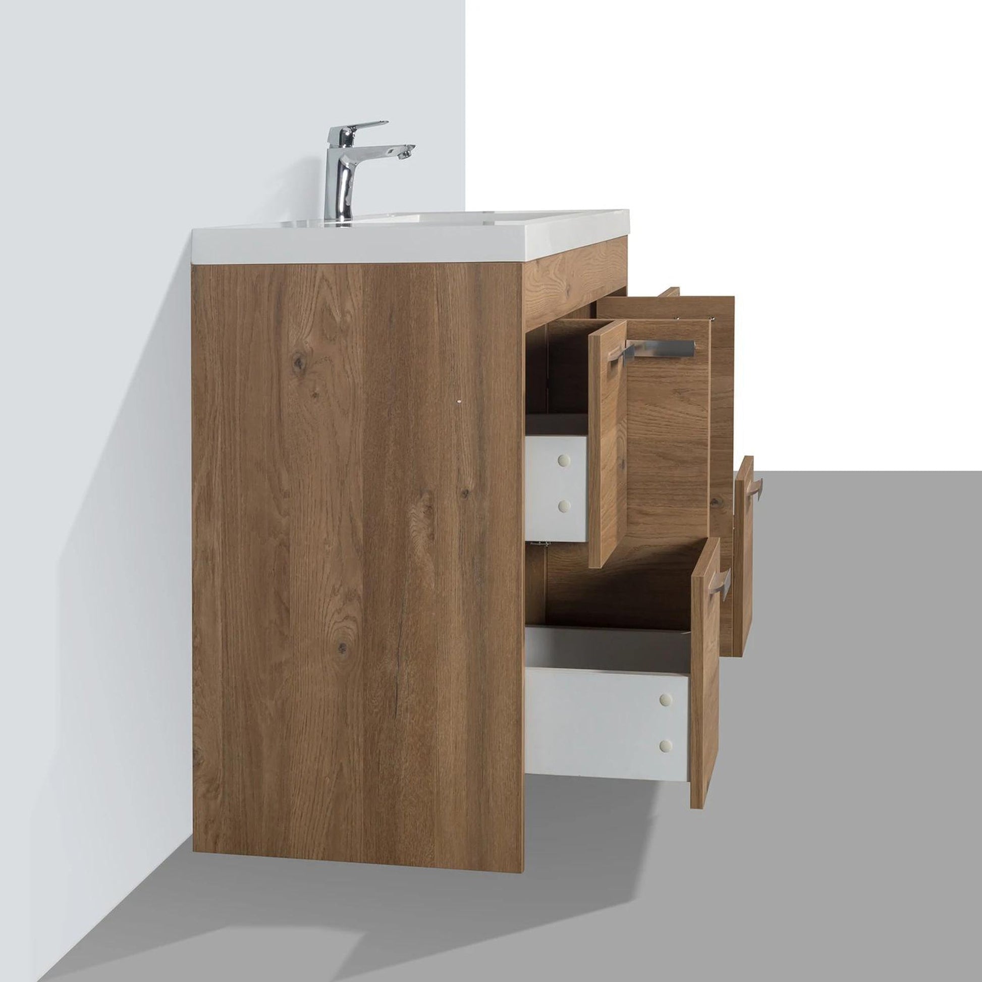 Eviva Lugano 42” x 36” Natural Oak Bathroom Vanity With White Single Integrated Acrylic Top