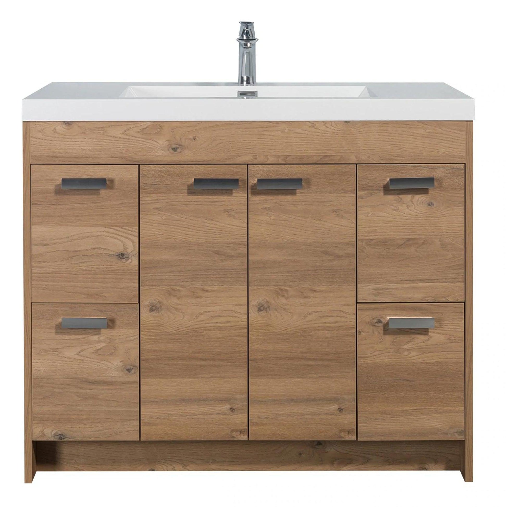 Eviva Lugano 42” x 36” Natural Oak Bathroom Vanity With White Single Integrated Acrylic Top