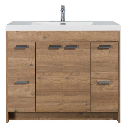 Eviva Lugano 42” x 36” Natural Oak Bathroom Vanity With White Single Integrated Acrylic Top