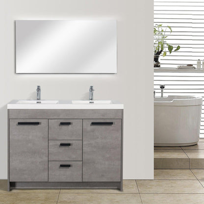 Eviva Lugano 48" x 36" Cement Gray Bathroom Vanity With White Acrylic Top & Double Integrated Sink