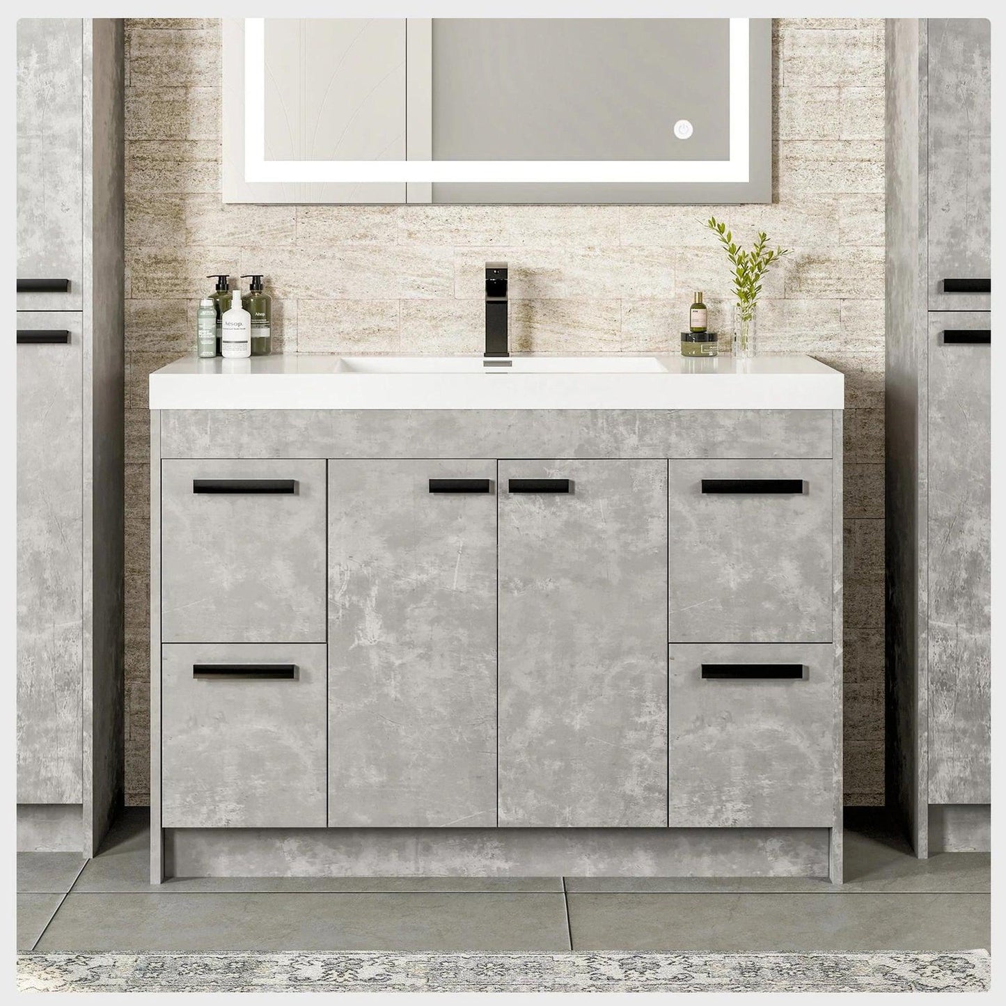 Eviva Lugano 48” x 36” Cement Gray Bathroom Vanity With White Single Integrated Acrylic Top