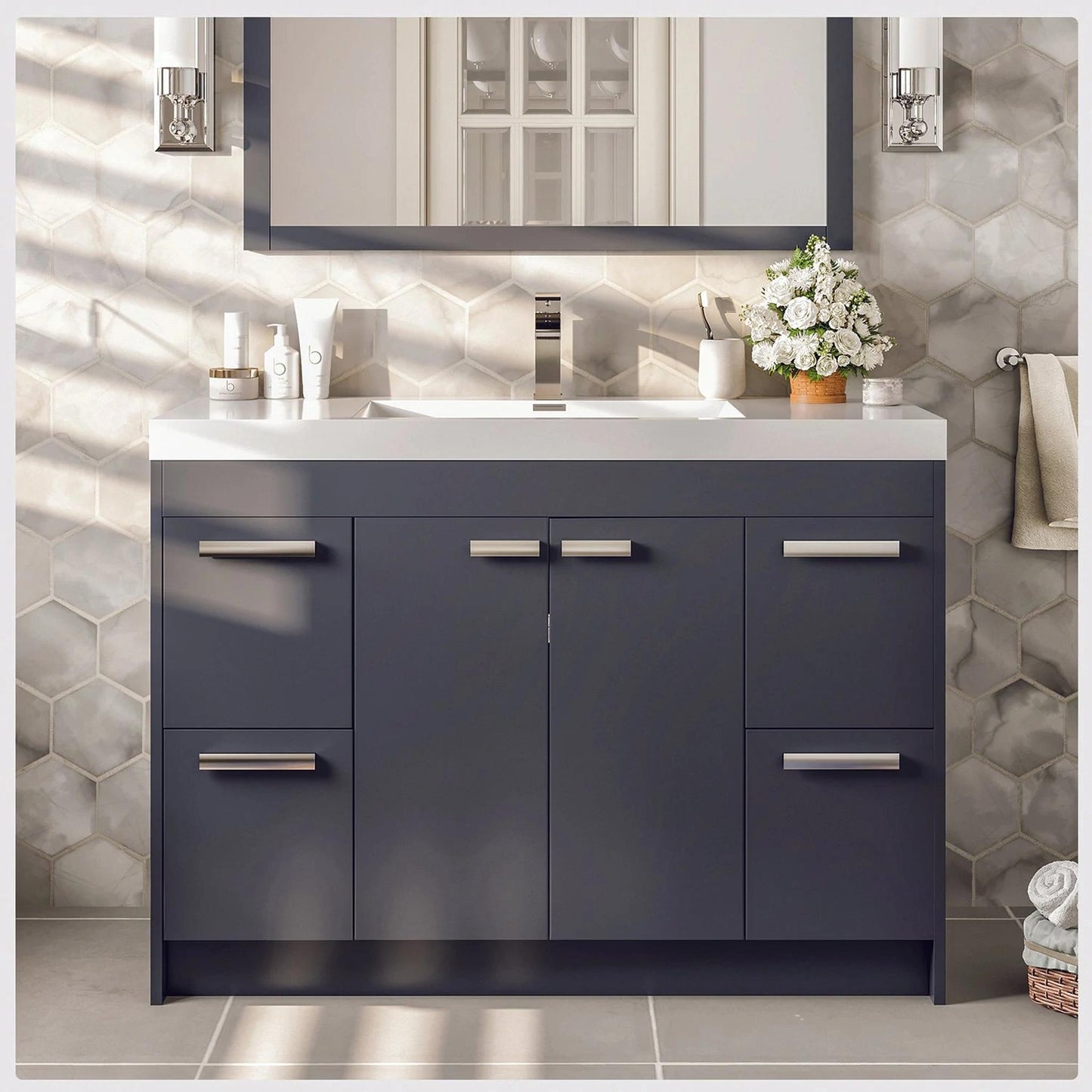 Eviva Lugano 48” x 36” Gray Bathroom Vanity With White Single Integrated Acrylic Top