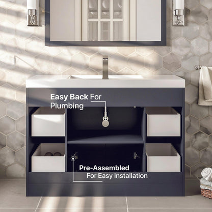 Eviva Lugano 48” x 36” Gray Bathroom Vanity With White Single Integrated Acrylic Top