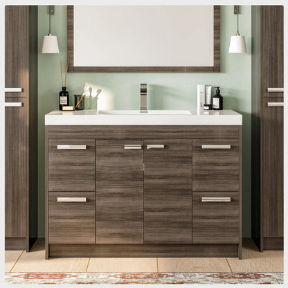 Eviva Lugano 48” x 36” Gray Oak Bathroom Vanity With White Single Integrated Acrylic Top