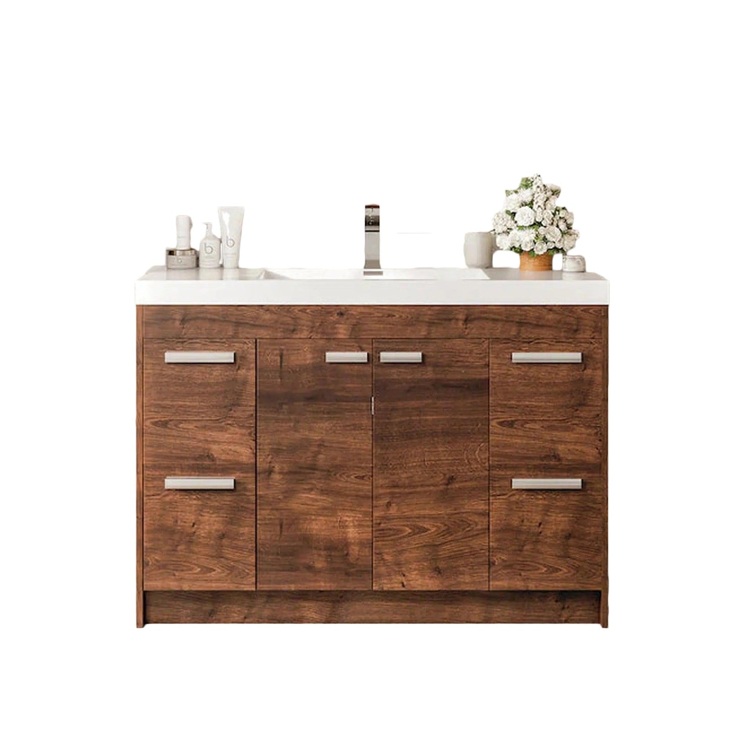 Eviva Lugano 48” x 36” Rosewood Bathroom Vanity With White Single Integrated Acrylic Top