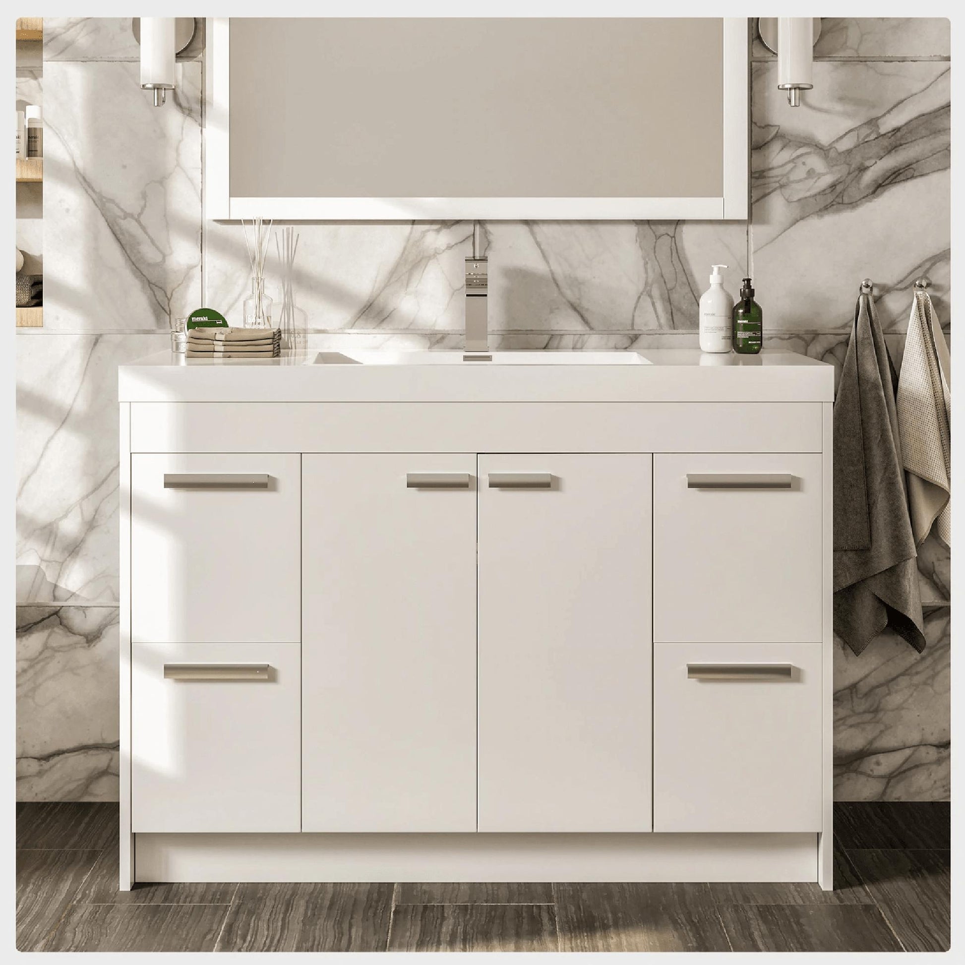 Eviva Lugano 48” x 36” White Bathroom Vanity With White Single Integrated Acrylic Top