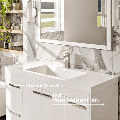 Eviva Lugano 48” x 36” White Bathroom Vanity With White Single Integrated Acrylic Top