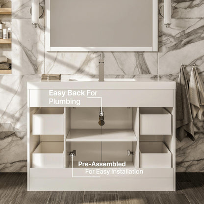 Eviva Lugano 48” x 36” White Bathroom Vanity With White Single Integrated Acrylic Top
