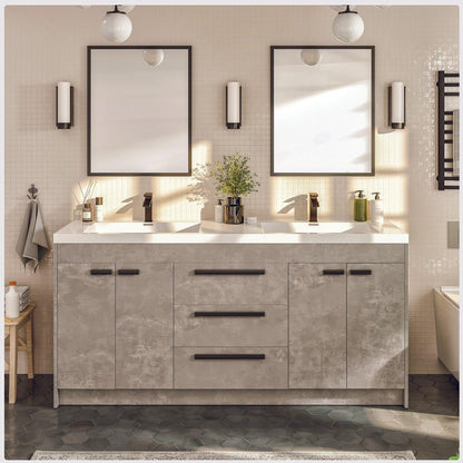 Eviva Lugano 60" x 36" Cement Gray Bathroom Vanity With White Acrylic Top & Double Integrated Sink