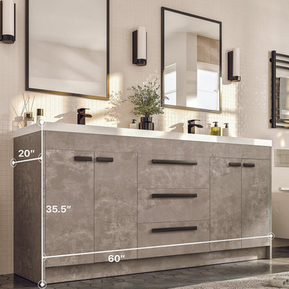 Eviva Lugano 60" x 36" Cement Gray Bathroom Vanity With White Acrylic Top & Double Integrated Sink