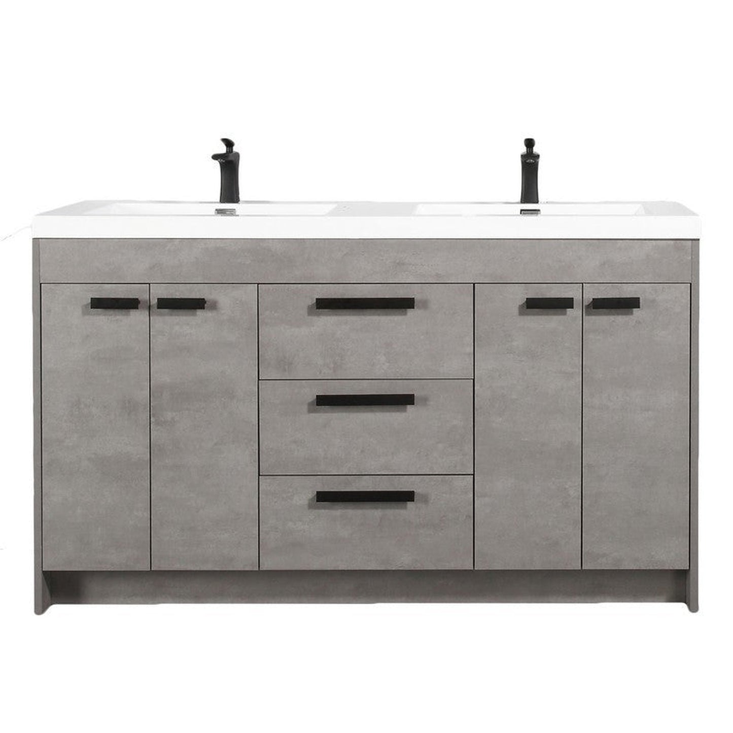 Eviva Lugano 60" x 36" Cement Gray Bathroom Vanity With White Acrylic Top & Double Integrated Sink