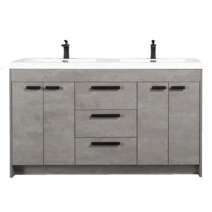 Eviva Lugano 60" x 36" Cement Gray Bathroom Vanity With White Acrylic Top & Double Integrated Sink