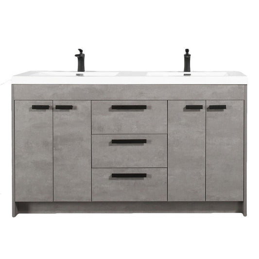 Eviva Lugano 60" x 36" Cement Gray Bathroom Vanity With White Acrylic Top & Double Integrated Sink