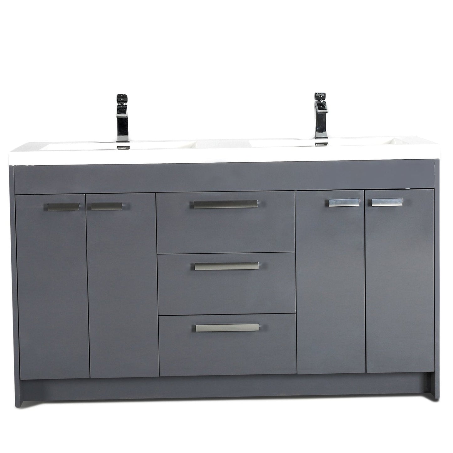 Eviva Lugano 60" x 36" Gray Bathroom Vanity With White Acrylic Top & Double Integrated Sink