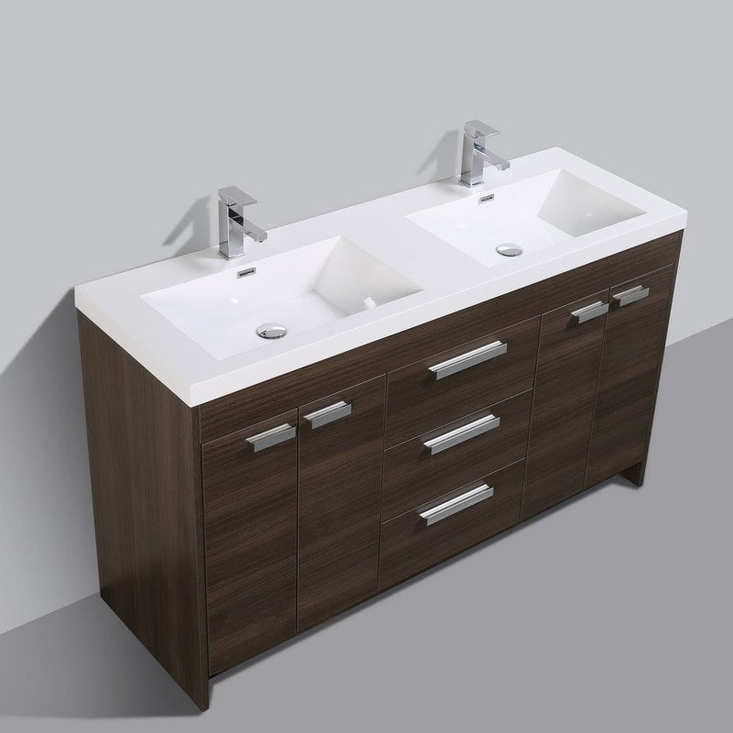 Eviva Lugano 60" x 36" Gray Oak Bathroom Vanity With White Acrylic Top & Double Integrated Sink
