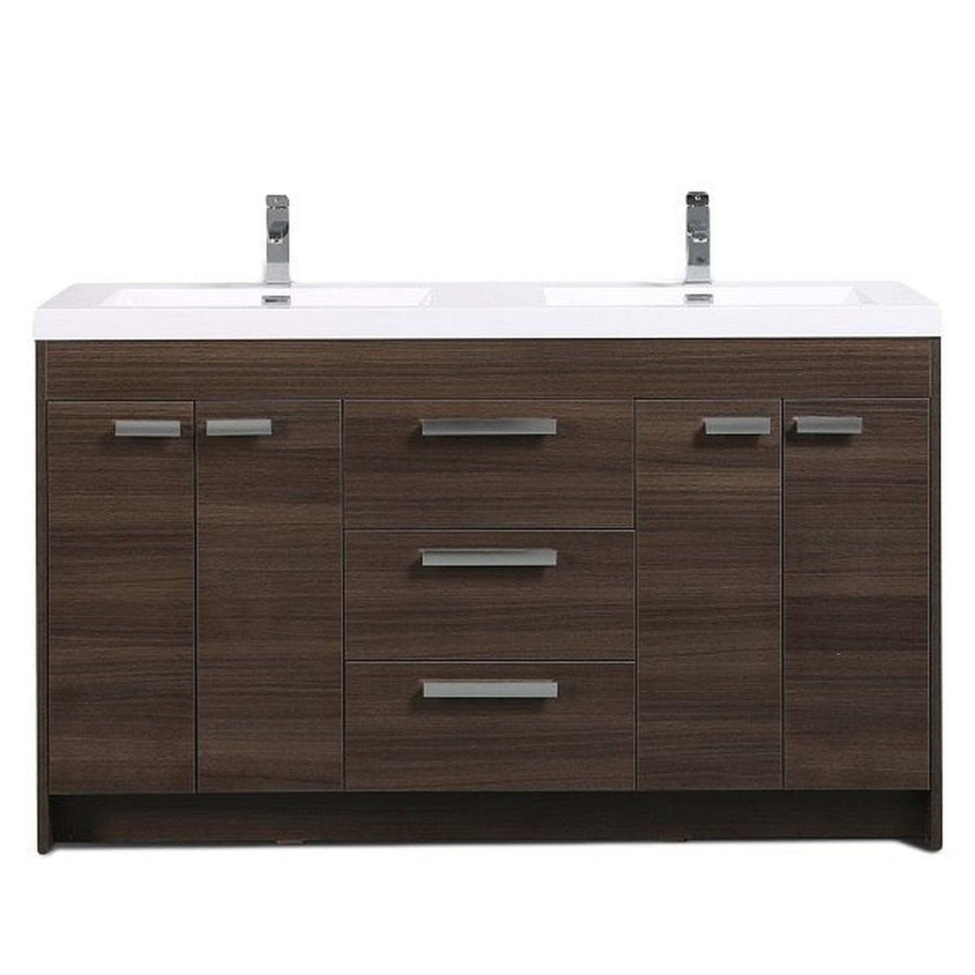 Eviva Lugano 60" x 36" Gray Oak Bathroom Vanity With White Acrylic Top & Double Integrated Sink