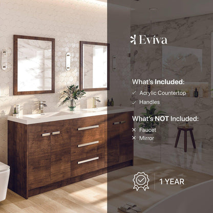 Eviva Lugano 60" x 36" Rosewood Bathroom Vanity With White Acrylic Top & Double Integrated Sink