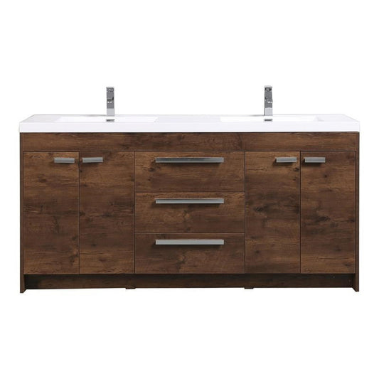 Eviva Lugano 60" x 36" Rosewood Bathroom Vanity With White Acrylic Top & Double Integrated Sink