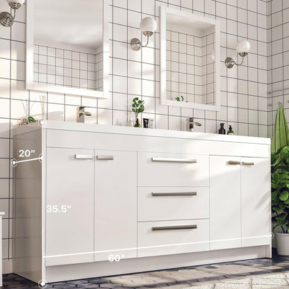 Eviva Lugano 60" x 36" White Bathroom Vanity With White Acrylic Top & Double Integrated Sink