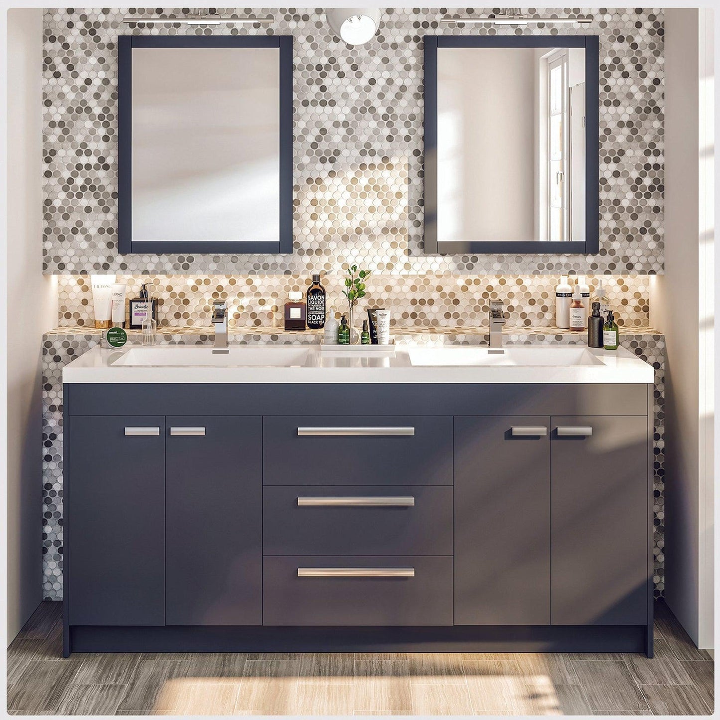 Eviva Lugano 72" x 35.5" Gray Bathroom Vanity With White Acrylic Top & Double Integrated Sink