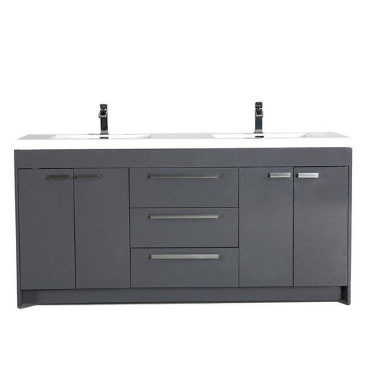 Eviva Lugano 72" x 35.5" Gray Bathroom Vanity With White Acrylic Top & Double Integrated Sink