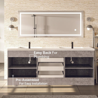 Eviva Lugano 72" x 36" Cement Gray Bathroom Vanity With White Acrylic Top & Double Integrated Sink