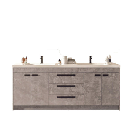 Eviva Lugano 72" x 36" Cement Gray Bathroom Vanity With White Acrylic Top & Double Integrated Sink