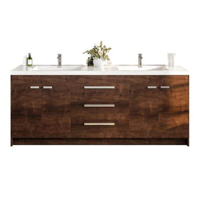 Eviva Lugano 72" x 36" Rosewood Bathroom Vanity With White Acrylic Top & Double Integrated Sink