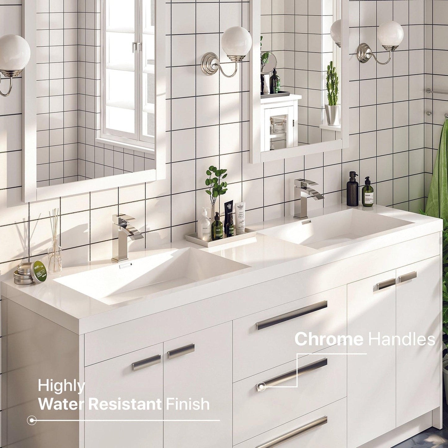 Eviva Lugano 72" x 36" White Bathroom Vanity With White Acrylic Top & Double Integrated Sink