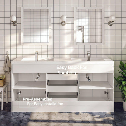 Eviva Lugano 72" x 36" White Bathroom Vanity With White Acrylic Top & Double Integrated Sink