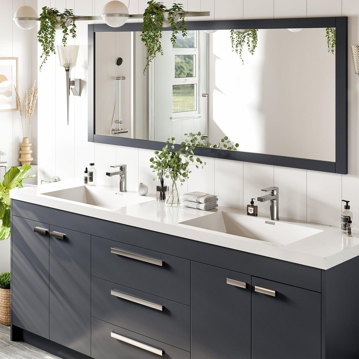 Eviva Lugano 84" x 36" Gray Bathroom Vanity With White Acrylic Top & Double Integrated Sink