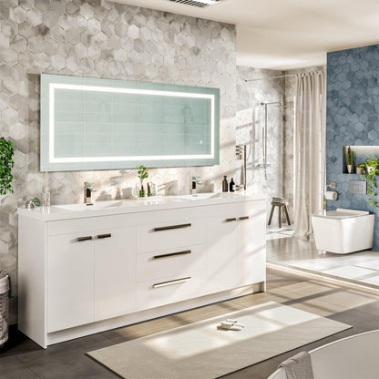 Eviva Lugano 84" x 36" White Bathroom Vanity With White Acrylic Top & Double Integrated Sink