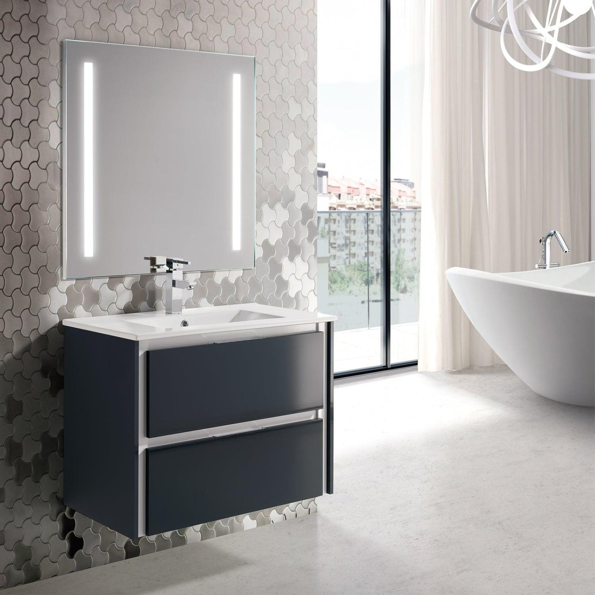 Eviva Luna 24" x 34" Dark Gray Wall-Mounted Bathroom Vanity With White Integrated Porcelain Sink