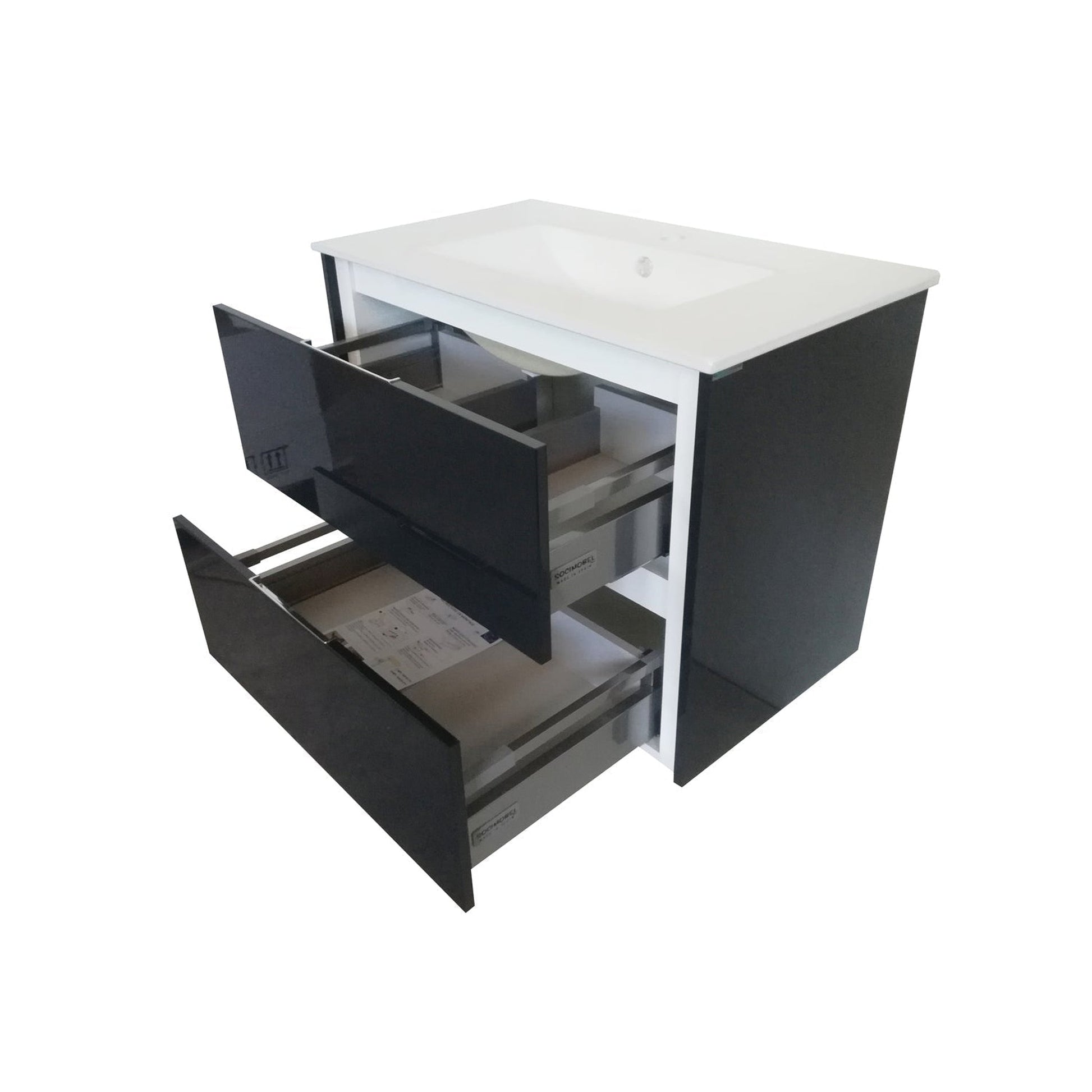 Eviva Luna 24" x 34" Dark Gray Wall-Mounted Bathroom Vanity With White Integrated Porcelain Sink