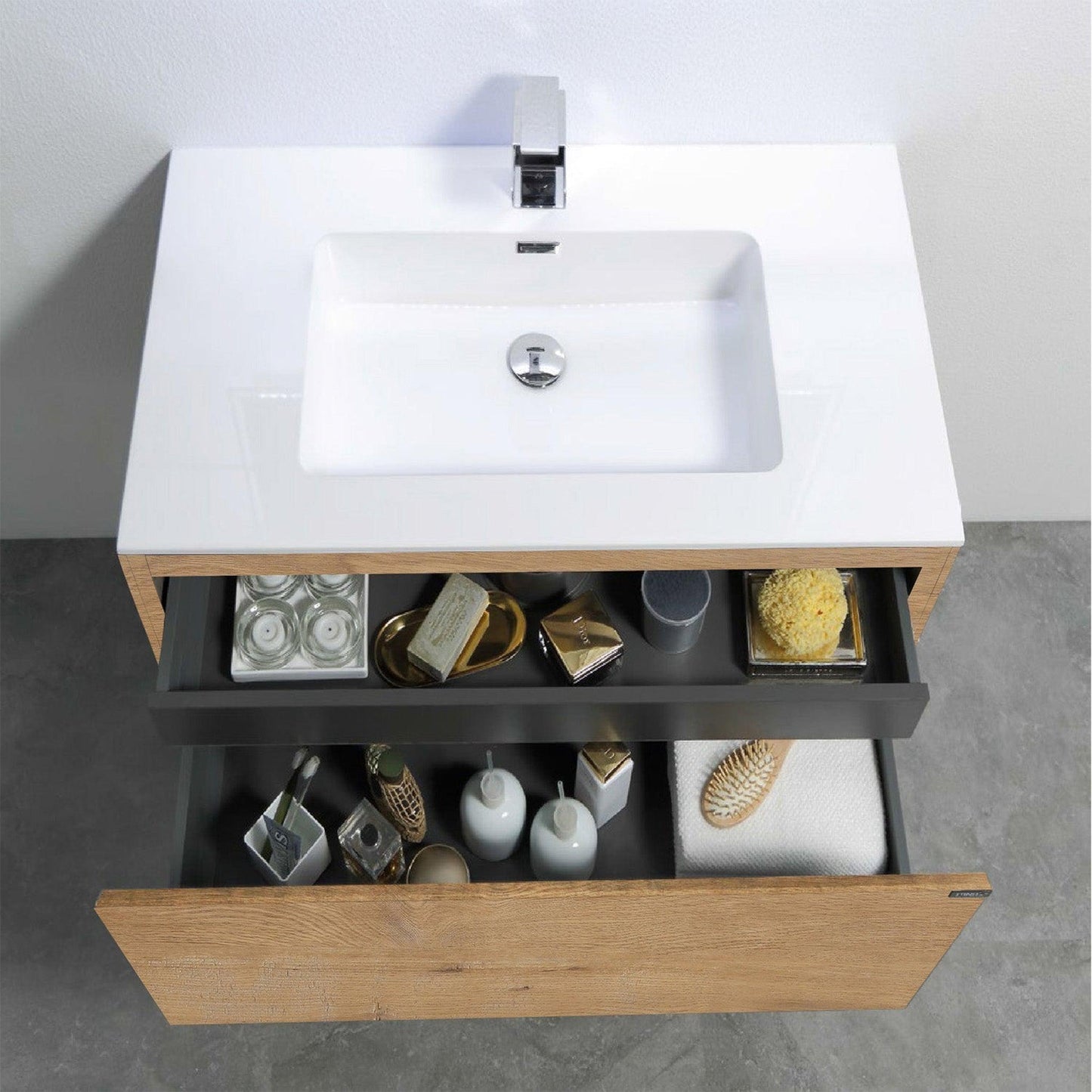 Eviva Madeira 24" x 19" Oak Wall-Mounted Bathroom Vanity With White Integrated Acrylic Sink