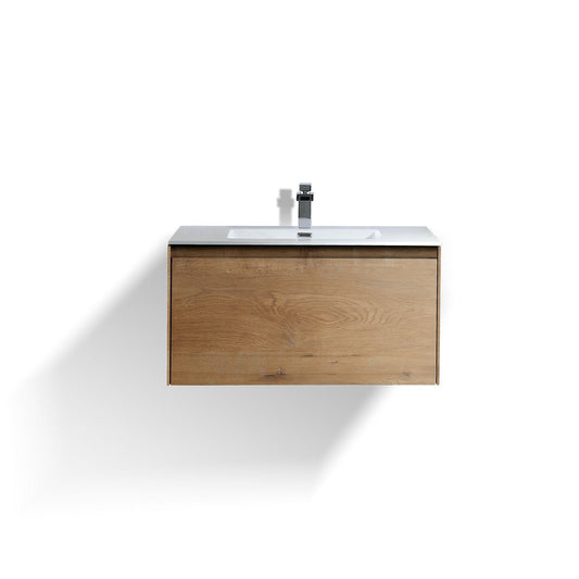 Eviva Madeira 24" x 19" Oak Wall-Mounted Bathroom Vanity With White Integrated Acrylic Sink