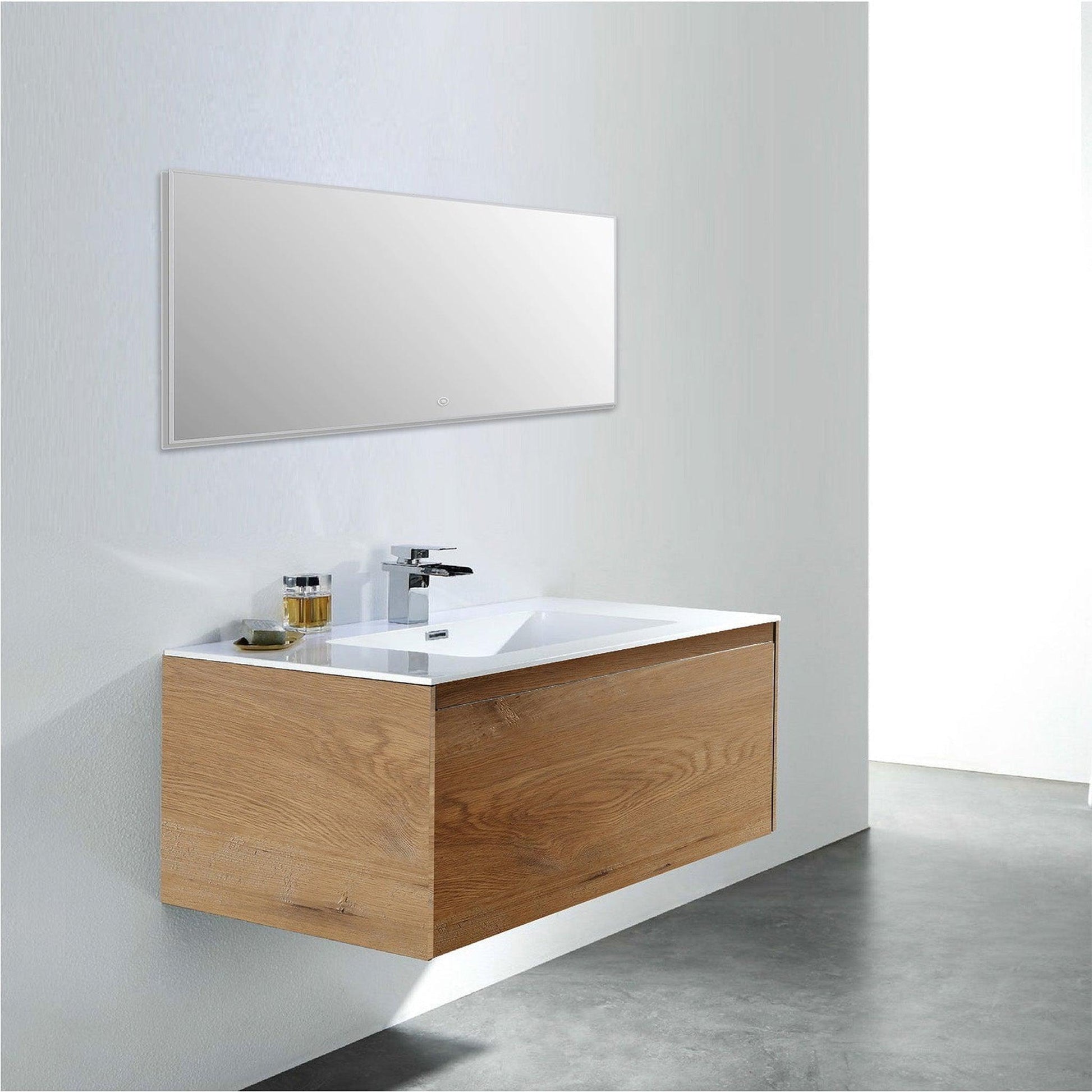 Eviva Madeira 36" x 19" Oak Wall-Mounted Bathroom Vanity With White Integrated Acrylic Sink