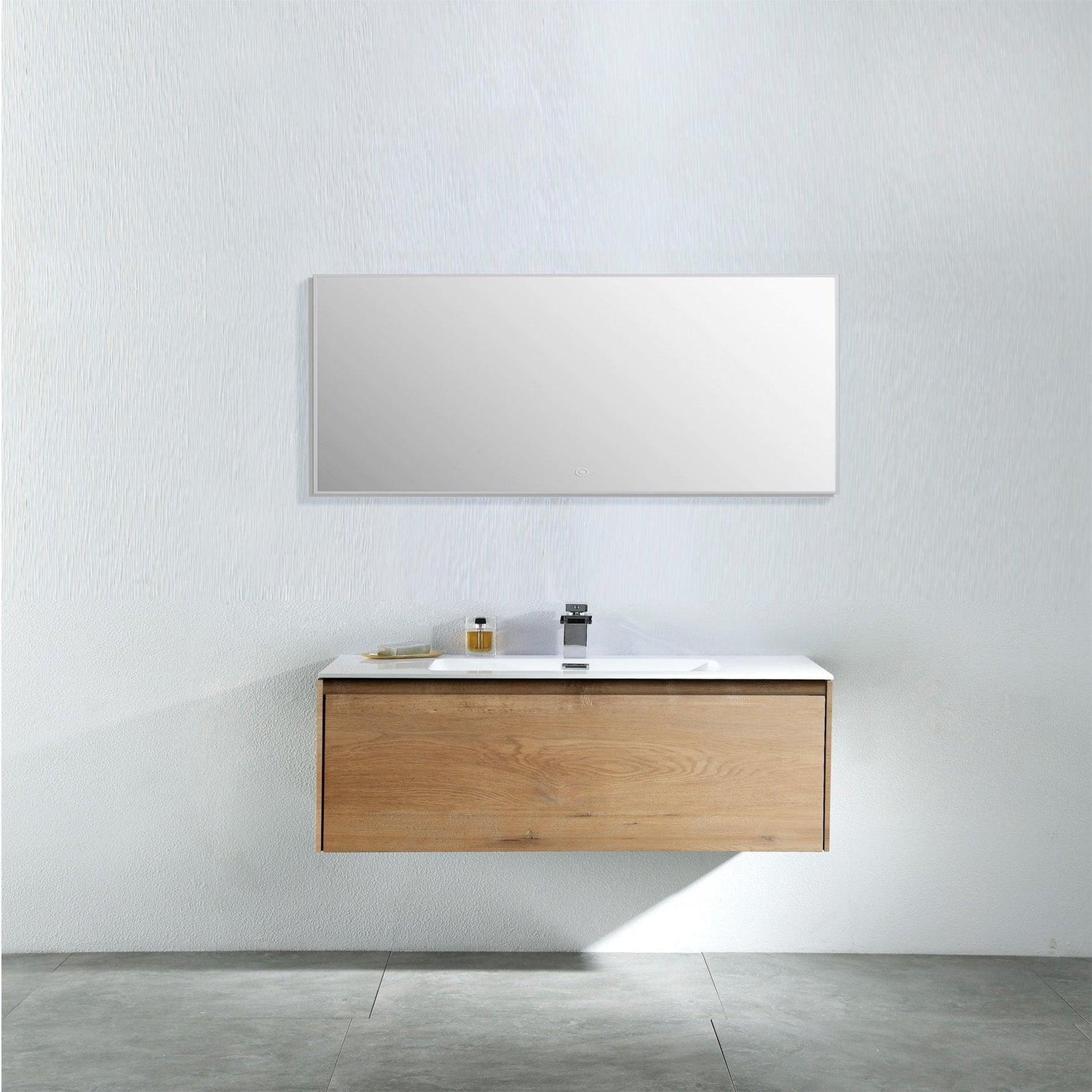 Eviva Madeira 36" x 19" Oak Wall-Mounted Bathroom Vanity With White Integrated Acrylic Sink