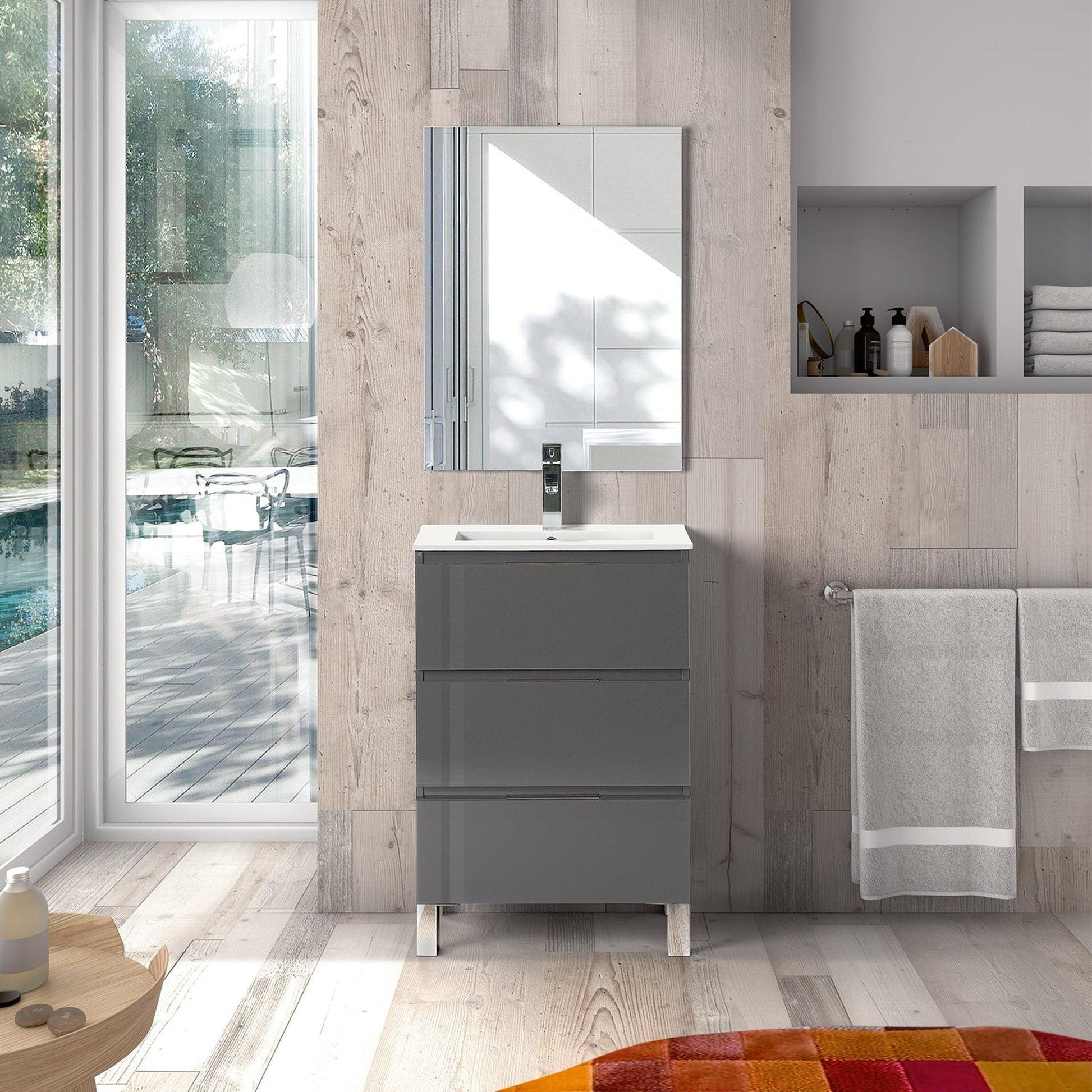 Eviva Malmo 20" x 34" Gray Freestanding Bathroom Vanity With White Integrated Porcelain Sink