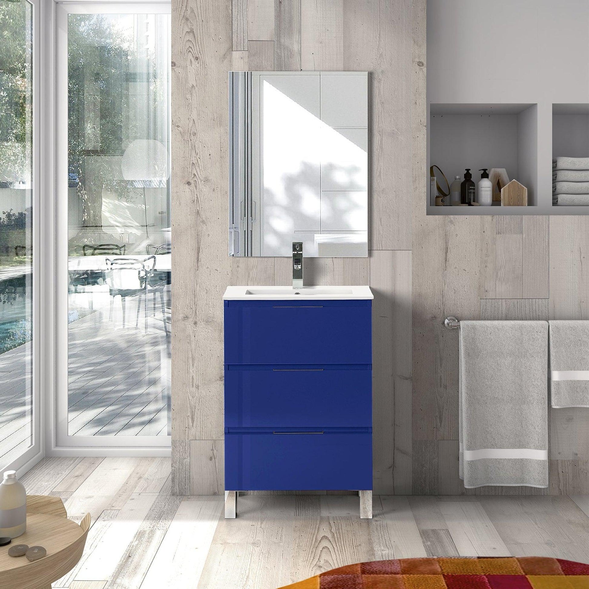 Eviva Malmo 24" x 34" Marino Blue Freestanding Bathroom Vanity With White Porcelain Integrated Sink