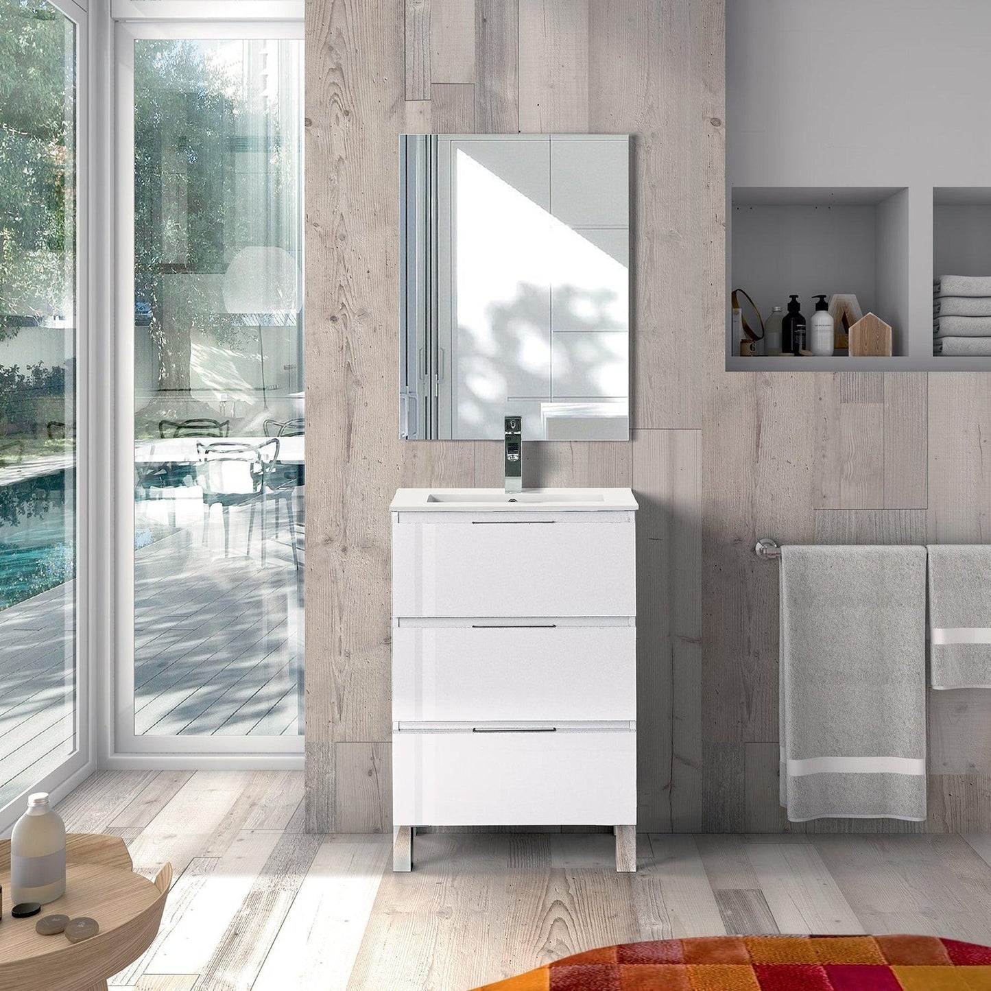 Eviva Malmo 28" x 34" White Freestanding Bathroom Vanity With White Integrated Porcelain Sink