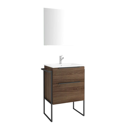 Eviva Marina 24” x 34” Dark Walnut Freestanding Bathroom Vanity With White Integrated Porcelain Sink