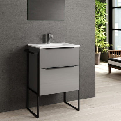 Eviva Marina 24” x 34” Gray Freestanding Bathroom Vanity With White Integrated Porcelain Sink