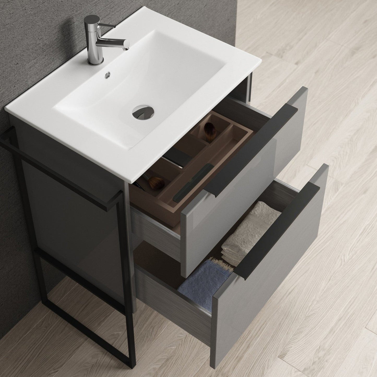 Eviva Marina 24” x 34” Gray Freestanding Bathroom Vanity With White Integrated Porcelain Sink