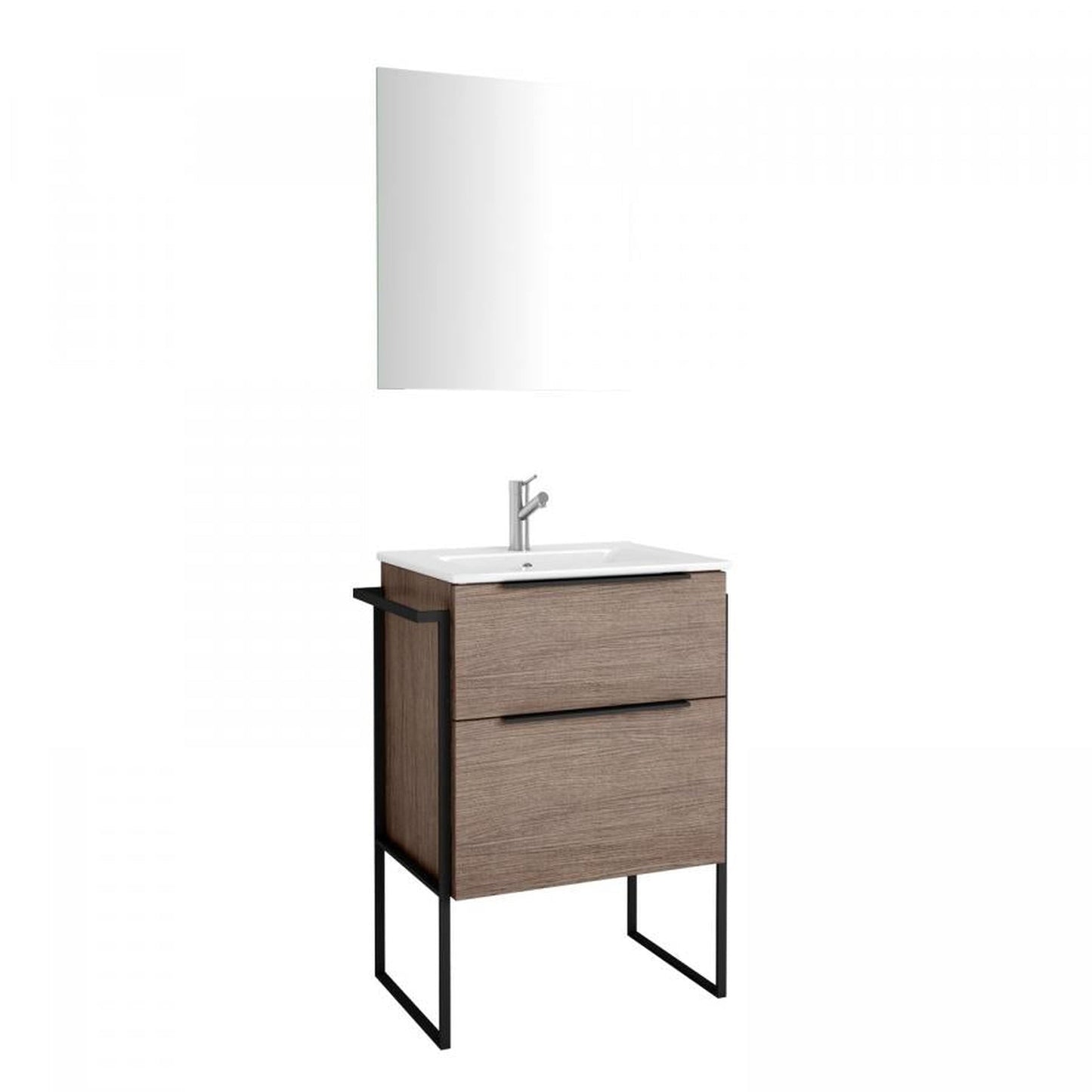 Eviva Marina 24” x 34” Natural Oak Freestanding Bathroom Vanity With White Integrated Porcelain Sink