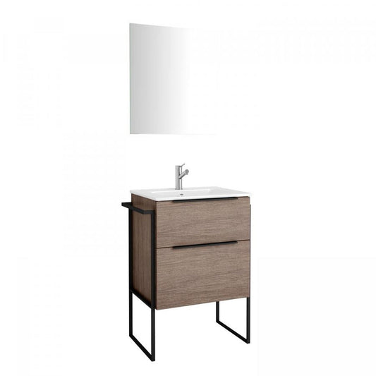 Eviva Marina 24” x 34” Natural Oak Freestanding Bathroom Vanity With White Integrated Porcelain Sink